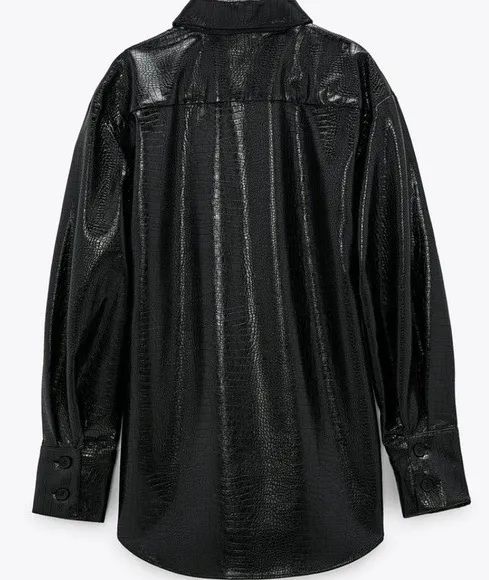 Zara Faux Black Leather Jacket - Image 5