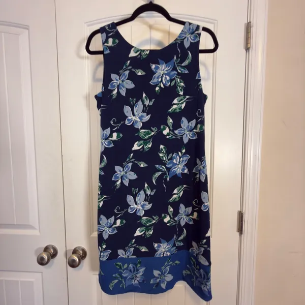 Magnolia Grace Womens M Navy Blue Floral Sleeveless V-Neck Shift Dress WGK70307 - Image 3