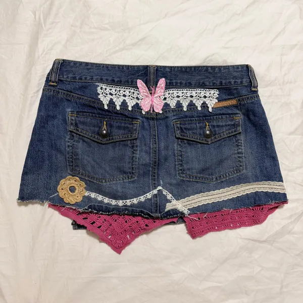 Vintage Abercrombie & Fitch Mini‎ Skirt Womens Size 6 Blue Denim Pleated Y2K 90s - Image 2