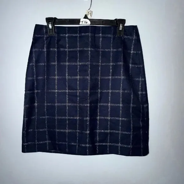 Banana Republic Knee Length Size 6 Navy Metallic Windowpane Plaid Pencil Skirt # - Image 2