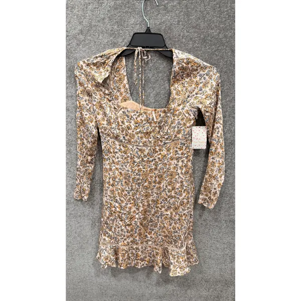 Free People Women Dress 8 Ivory Combo Flower Field Floral Ruffle Mini OB1017745 - Image 4