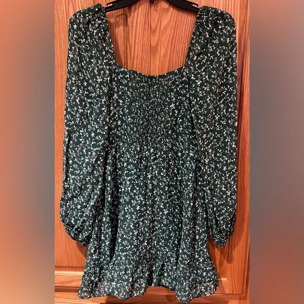 Reformation Camii Long Sleeve Chiffon Minidress‎ in Green Floral Parsley Size 0 - Image 11