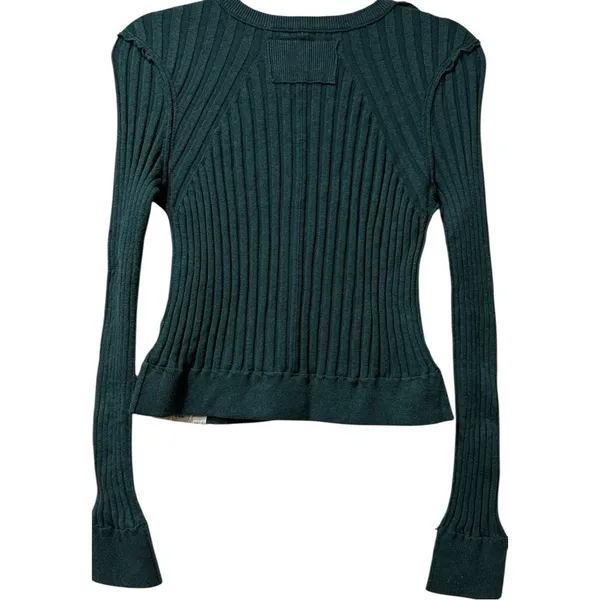 Free People Chunky Ribbed Green Button Down Cardigan Sweater Size‎ Medium - Image 2