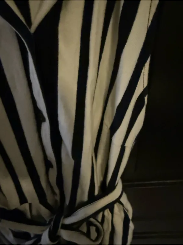 Maeve Navy and White Vertical-Stripe Midi Shirt Dressy - Image 3