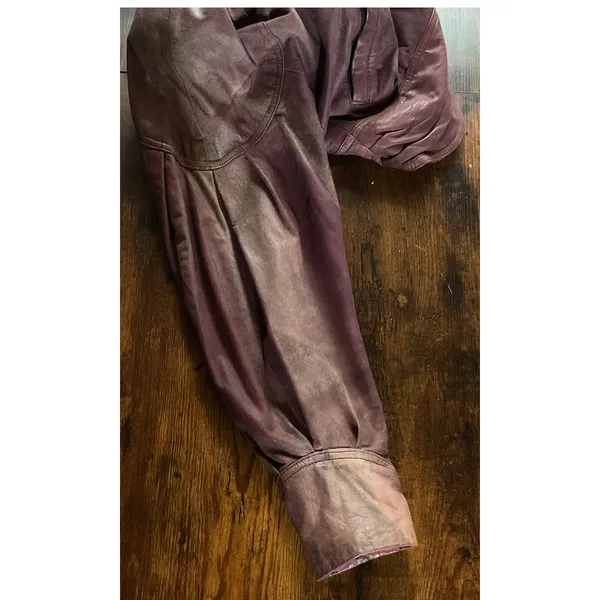 Vintage 80s Winlit Burgundy Leather Wrap Jacket Belted Power Shoulders M - Image 11