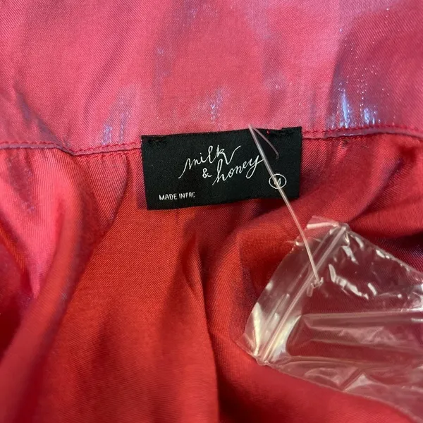 Milk & Honey Red Pink Sheer Crop Top Twist Front Long Sleeve Blouse Size Medium - Image 7
