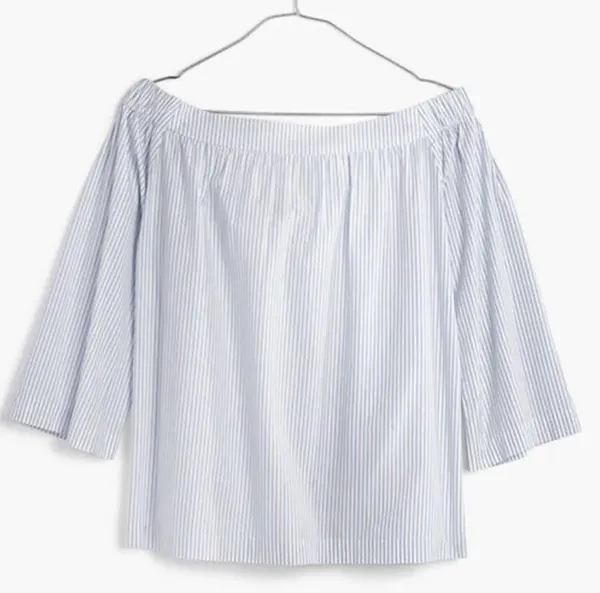 Madewell Clean Off the Shoulder Top in Blue and White Stripes - Image 6