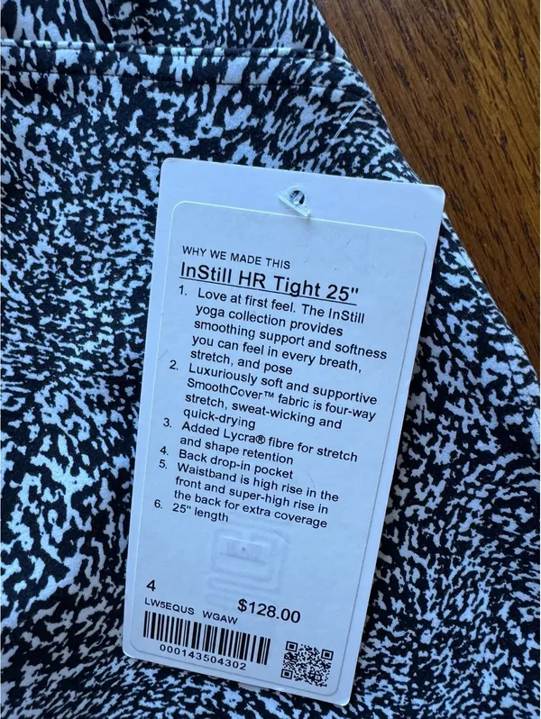 Lululemon Instill High Rise 25” Warped Alpine White Black Size 4 NWT - Image 4