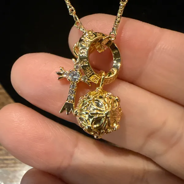 Gold Cross Orb Pendant Necklace - Image 4
