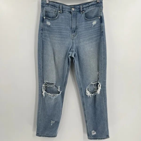 American Eagle‎ Mom Jeans Women's 8 Short Distressed High Rise Straight Leg Blue - Image 3