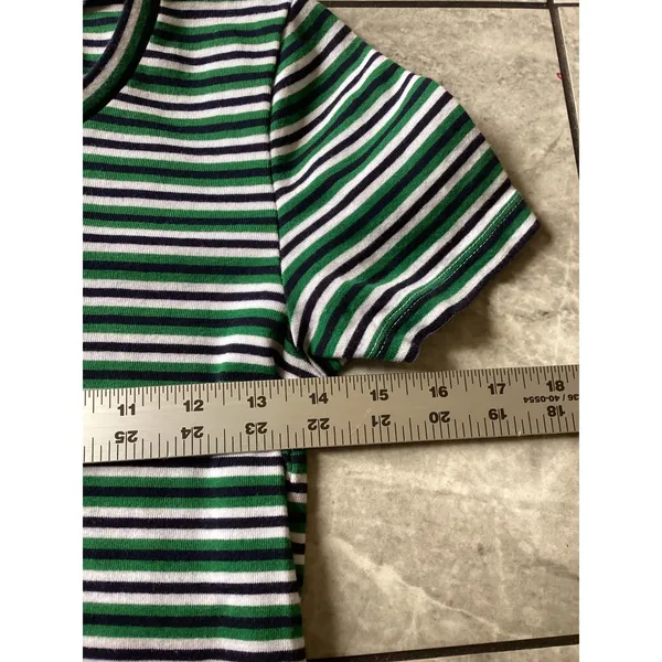 J.Crew Perfect Fit Striped Crewneck T-Shirt Green Navy White Cotton Rib M - Image 3