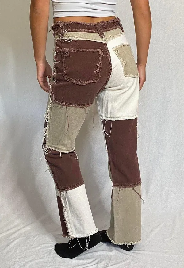 Jaded London Brown Patchwork Jeans - Image 5
