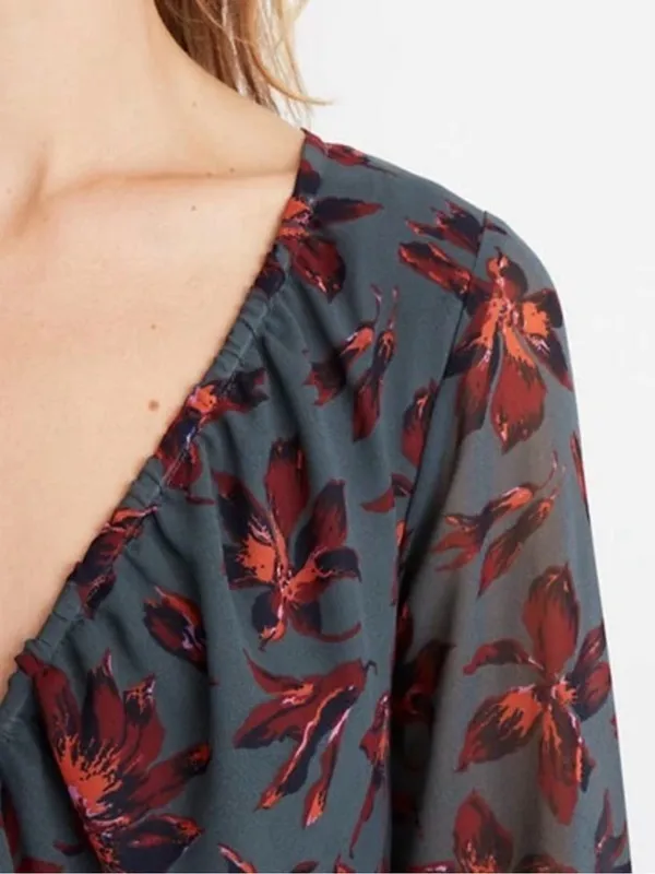Madewell Green Floral Winter Orchid Willowleaf Tie Sleeves Maxi Dress 10 - Image 9