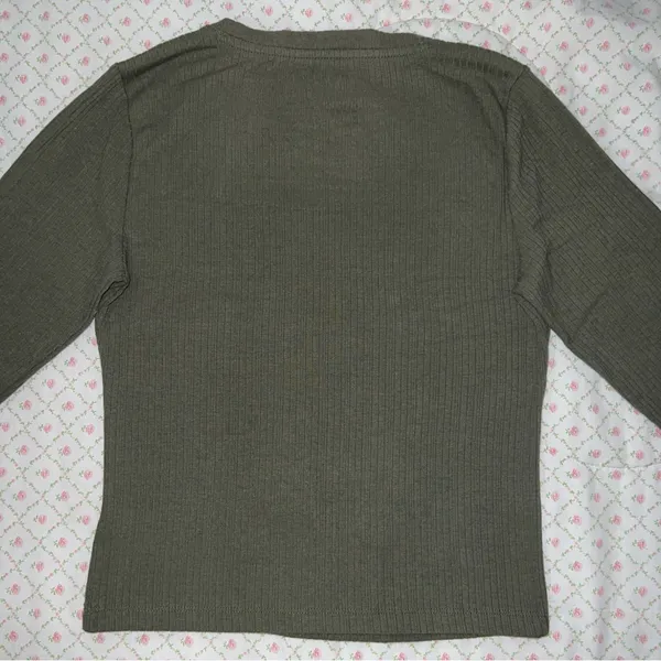 Old Navy Olive Green Ribbed Square Neck Long Sleeve Tee - Image 2
