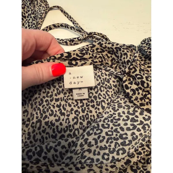 A New Day Womens Leopard Print Long Sleeve Tiered Babydoll Mini Dress Tan Size M - Image 2