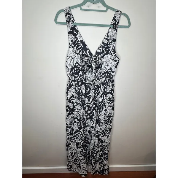 Anthropologie‎ Drama V Neck Maxi Dress Sz M Black White Open Back - Image 4