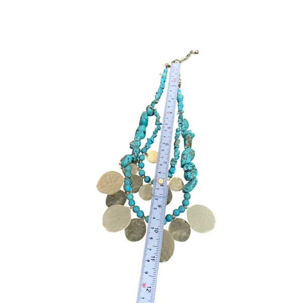 Chicos turquoise Gold metal Statement Boho Bib Tribal metal Knecklace SKU 9577 - Image 7