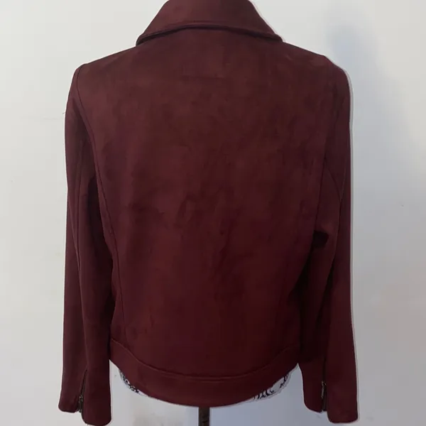 Like New! Old Navy Women's Burgundy Velour Faux Suede Moto Jacket Size Large - Image 8
