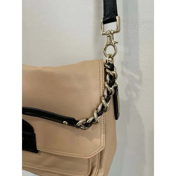 COLE HAAN‎ Leather Light Pale Beige Handbag Purse Satchel Chain - Image 6