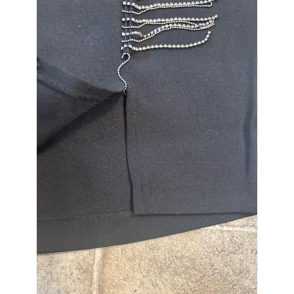 Vero Moda Black VMKASEY HW Mini Skirt Rhinestone Fringe Slit NWT Size M 10276141 - Image 3