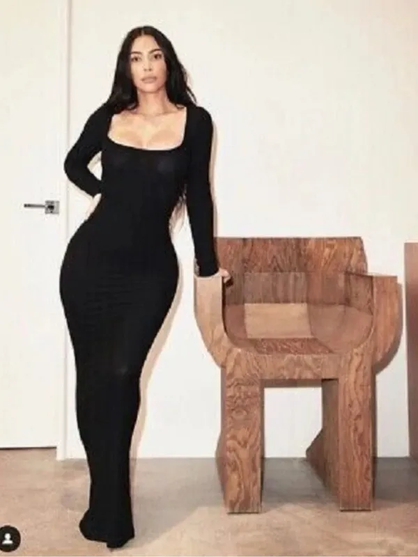 NWT SKIMS Wine Body Shaping Stretch Ribbed Modal Maxi Dress L Kim Kardashian - Image 3