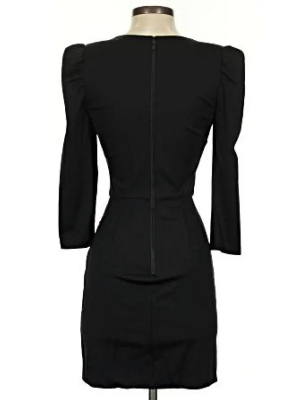 Alice Olivia Black Asymmetrical Mini Dress Plunge Neckline Long Sleeve Size 2 - Image 3