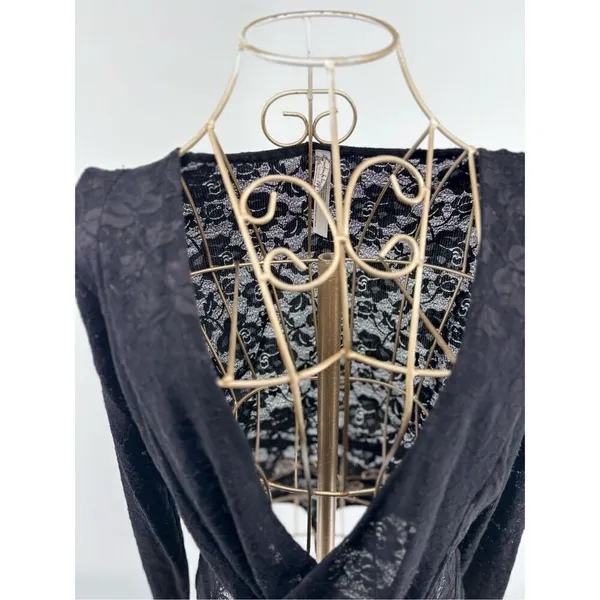 Free People Intimately Lace Wrap Bodysuit Black Long Sleeve Thong M - Image 8