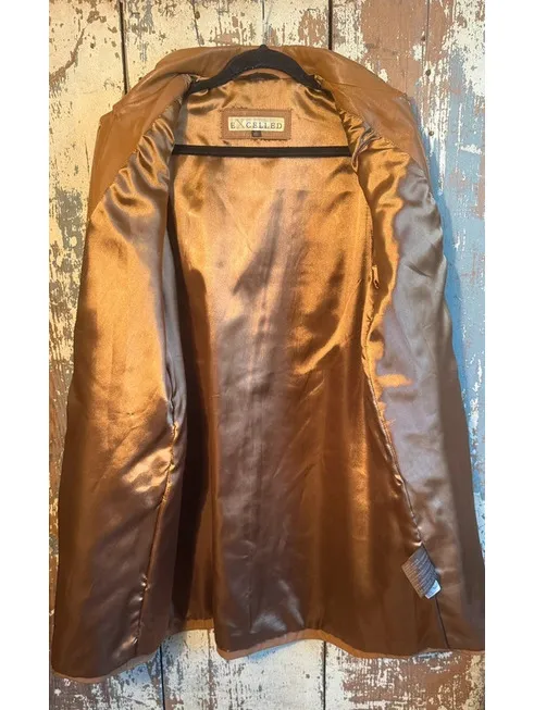 Excelled Tan Leather Coat Women's Jacket size Medium Brown - Image 9