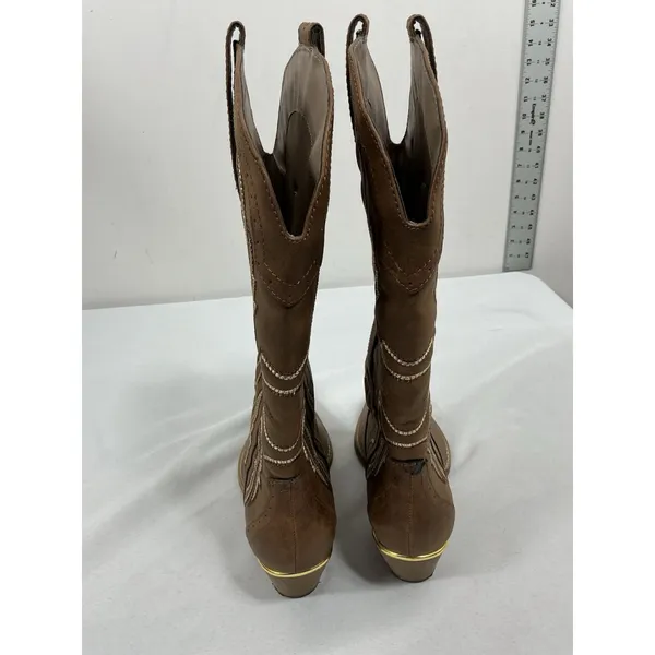 Womans Very Volatile Raspy Western Pull On Boots 10 Brown Stitch Detail - Image 3