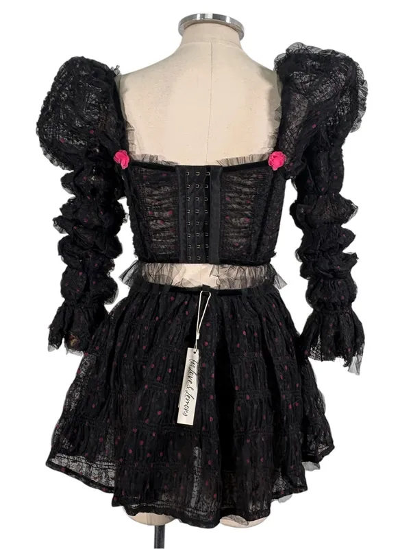 NEW For Love and Lemons romantic gothic coquette corset top mini skirt Set - Image 5