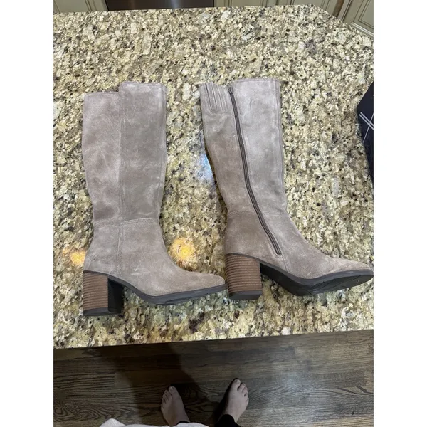 Lucky Brand, BONNAY Womens Leather Stacked Heel Knee-High Boots Size 7 Mink - Image 2