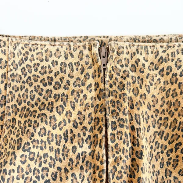 Melanzana Womens‎ Vintage 90s Leopard Print Suede Leather Mob Wife Skirt Size 14 - Image 5
