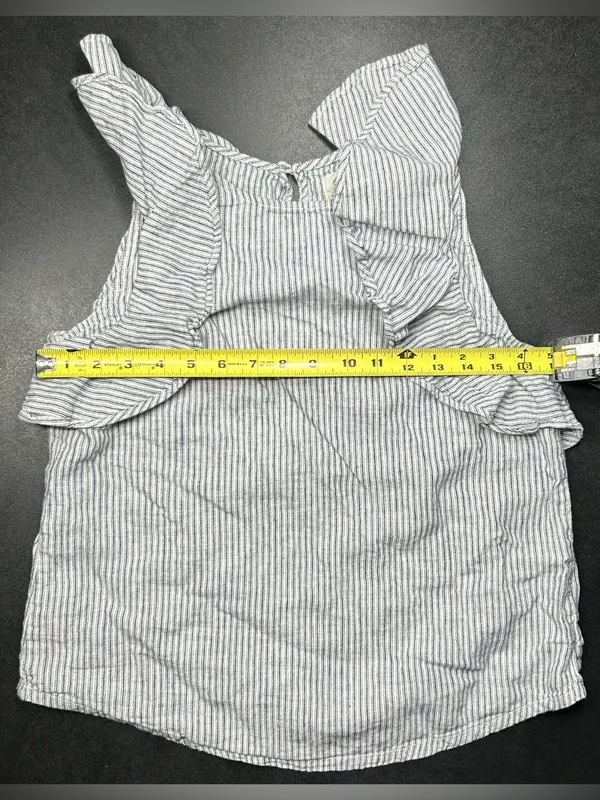 J. Crew Mercantile Women's Size 0 Blue White Stripe Linen Sleeveless Ruffle Top - Image 4