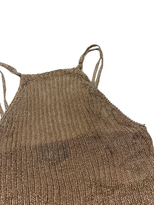 Topshop Bronze Metallic Ribbed Knit Halter Top Cami Tank Shirt Size 2 Women's - Image 9