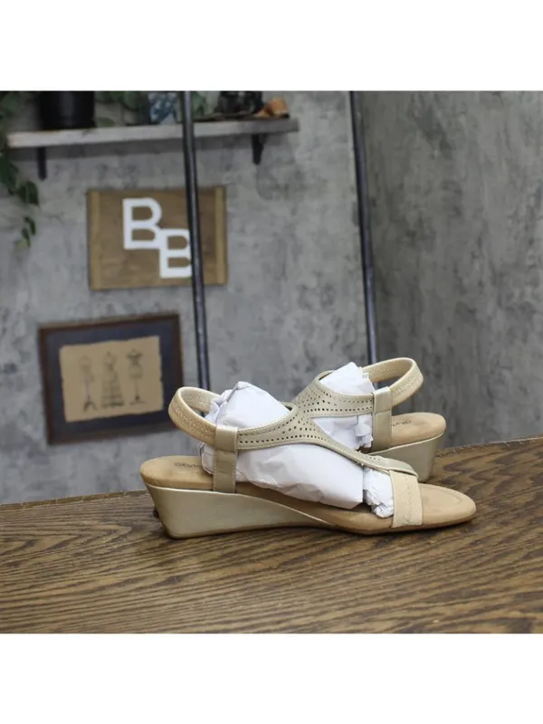 NWT Style & Co. T Strap Elastic Wedge Sandals Platinum Gray / Tan Brown 6.5M - Image 11