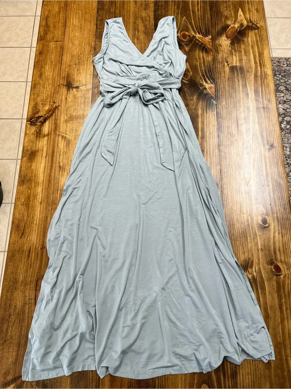 Lulus Dusty Mint V-neck Tie Waist Jersey Maxi Dress Size Small NWT - Image 3