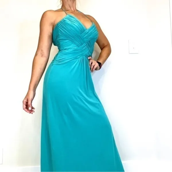Alice+Olívia Turquoise Rouched gown Dress - Image 4