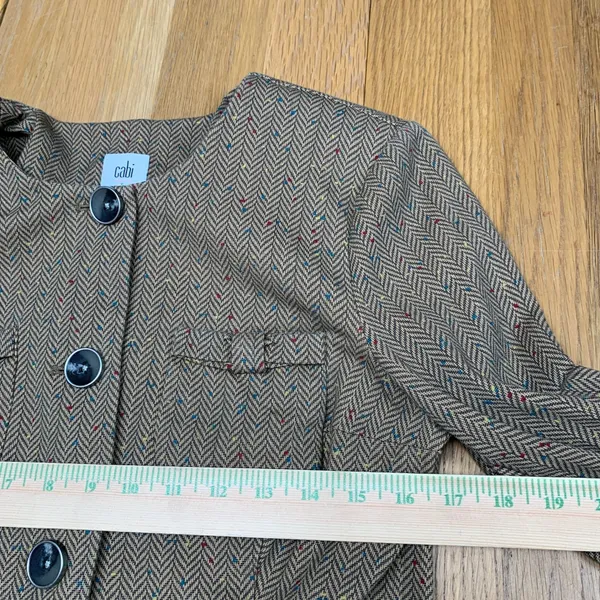 Cabi Brown Herringbone Confetti‎ Blazer Jacket Womens Small Collarless Button - Image 3