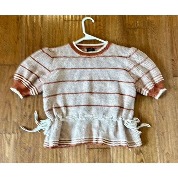 Ontwelfth puff sleeve striped short sleeve knit top M - Image 9