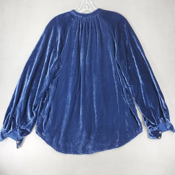 Pilcro and the Letterpress Blouse Women L Blue‎ Velvet Button Front Long Sleeve Anthropologie Top - Image 3