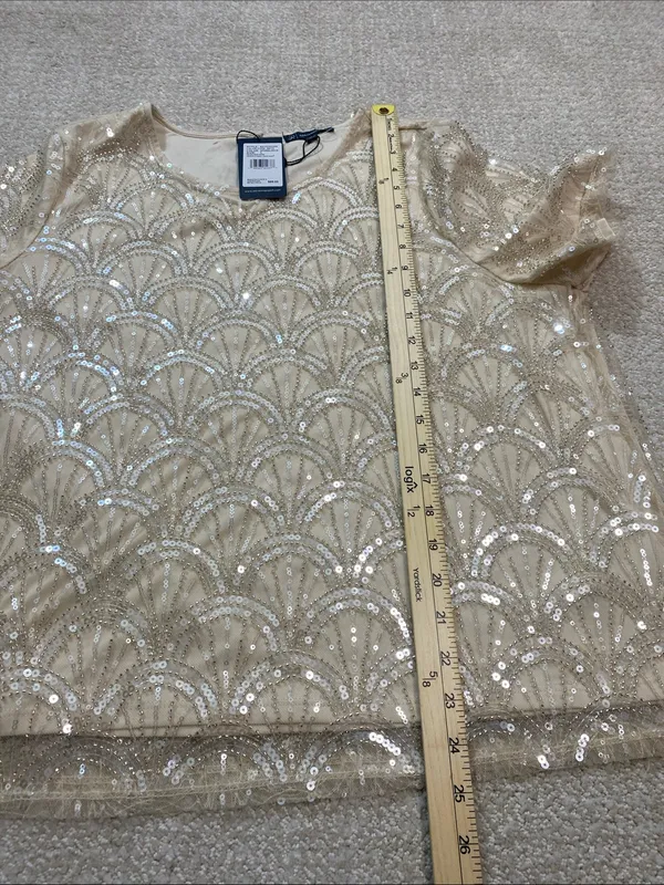 NWT Adrianna Papell Sequin Blouse Top Champagne L - Image 10
