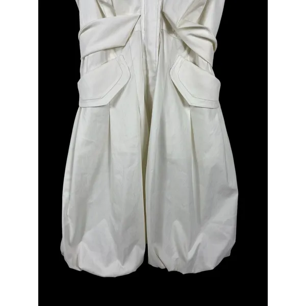 Samuel Dong Bubble Hem Dress M Ivory Ruffle Draped Collar Belted Cocktail - Image 3