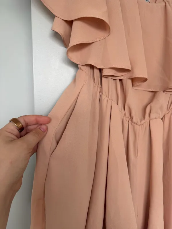 Showpo Blush/Peach Off-Shoulder Ruffled Mini Dress - Size 8 - Image 3