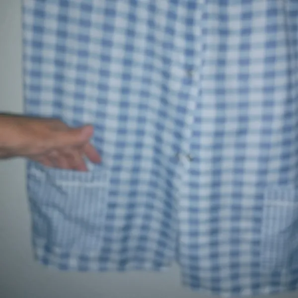 Tati Fashion M Blue Checked Snap Front Short Sleeved Pocketed House Coat - Image 4