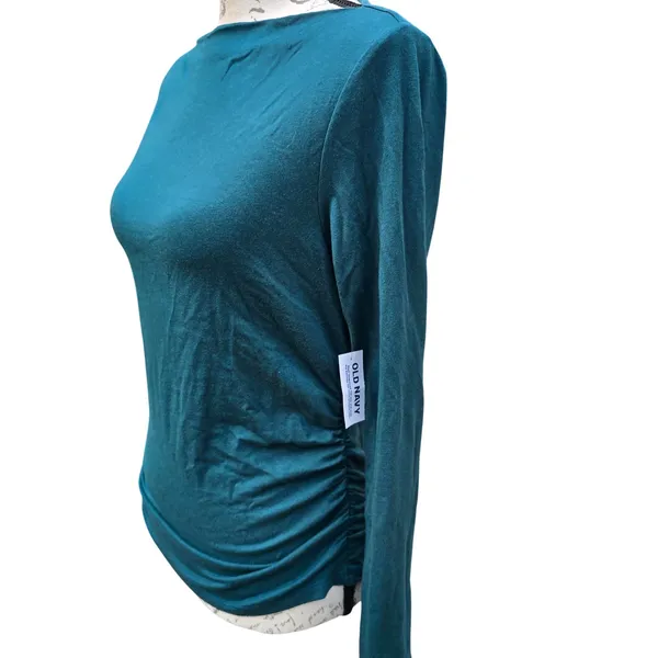 Old Navy NWT Womens Side Ruched Boat Neck Long Sleeve‎ Top Teal Green Medium - Image 7