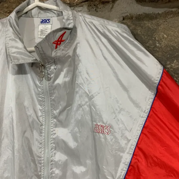 ASICS Vintage Grey/Orange Thin Lightweight Windbreaker Jacket w/ Embroidered Logo - Image 3