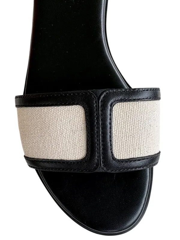 Like New J. Crew Georgina Leather / Canvas Sandals Black Ivory Size 6.5 - Image 2