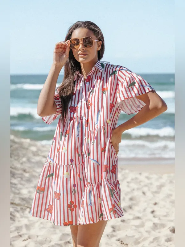 Petal & Pup Peachy Mini Dress in Red Picnic Stripe L - Image 3
