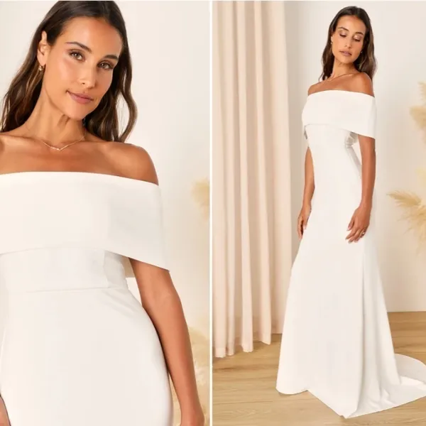 LULUS Bridal Wedding Chic Minimalist Mermaid Trumpet Off the Shoulder Gown - Image 5