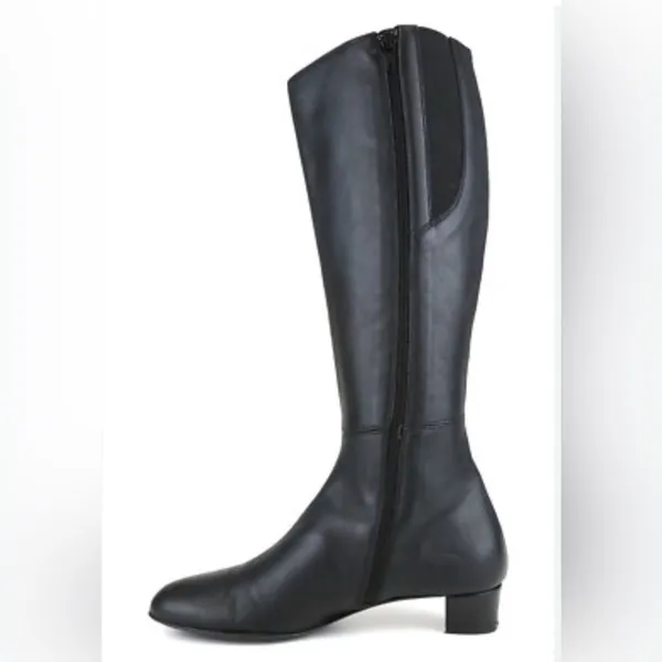Black Knee High Leather Riding Boots Low Heel Italian AGL Size 37.5 (US 7) - Image 2